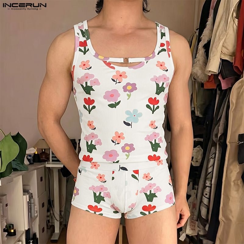 INCERUN Men's Sets Flower Prin - Matcha recension och pris