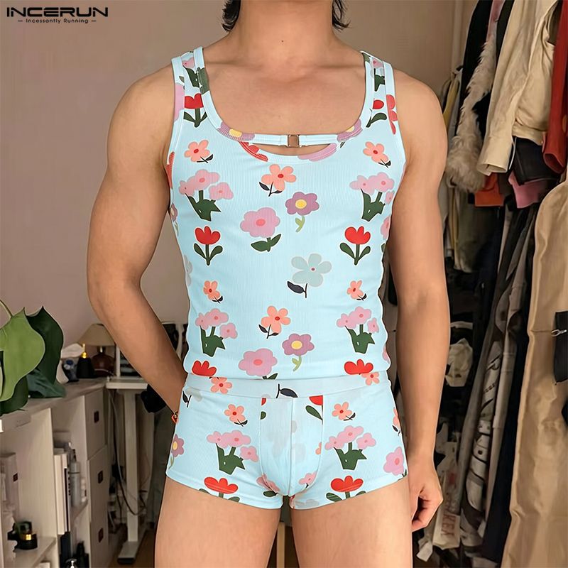 INCERUN Men's Sets Flower Prin - Matcha recension och pris
