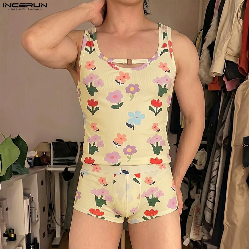 INCERUN Men's Sets Flower Prin - Matcha recension och pris